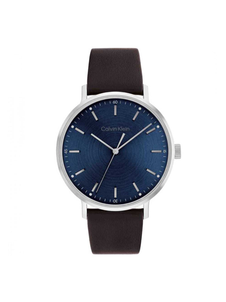 OROLOGIO UOMO SOLO TEMPO CON CINTURINO IN PELLE MARRONE E QUADRANTE BLU CALVIN KLEIN
