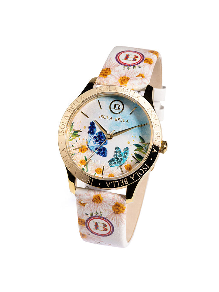 OROLOGIO DONNA FARFALLA SOLO TEMPO CASSA ACCIAIO DORATO 36 MM CINTURINO IN PELLE ISOLA BELLA