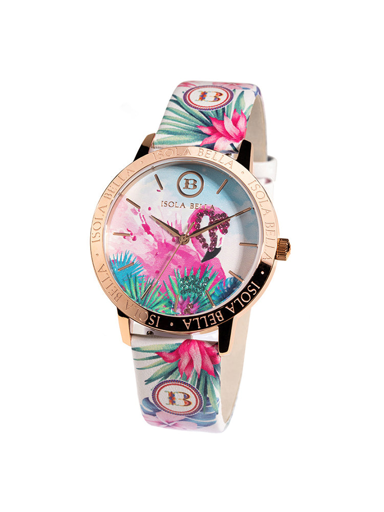 OROLOGIO DONNA FENICOTTERO SOLO TEMPO CASSA ACCIAIO ROSATO 38 MM CINTURINO IN PELLE ISOLA BELLA