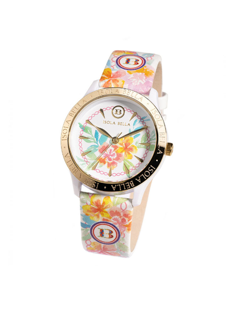 OROLOGIO DONNA FLORA CON CLASSA IN PLASTICA E CINTURINO IN PELLE MULTICOLOR ISOLA BELLA