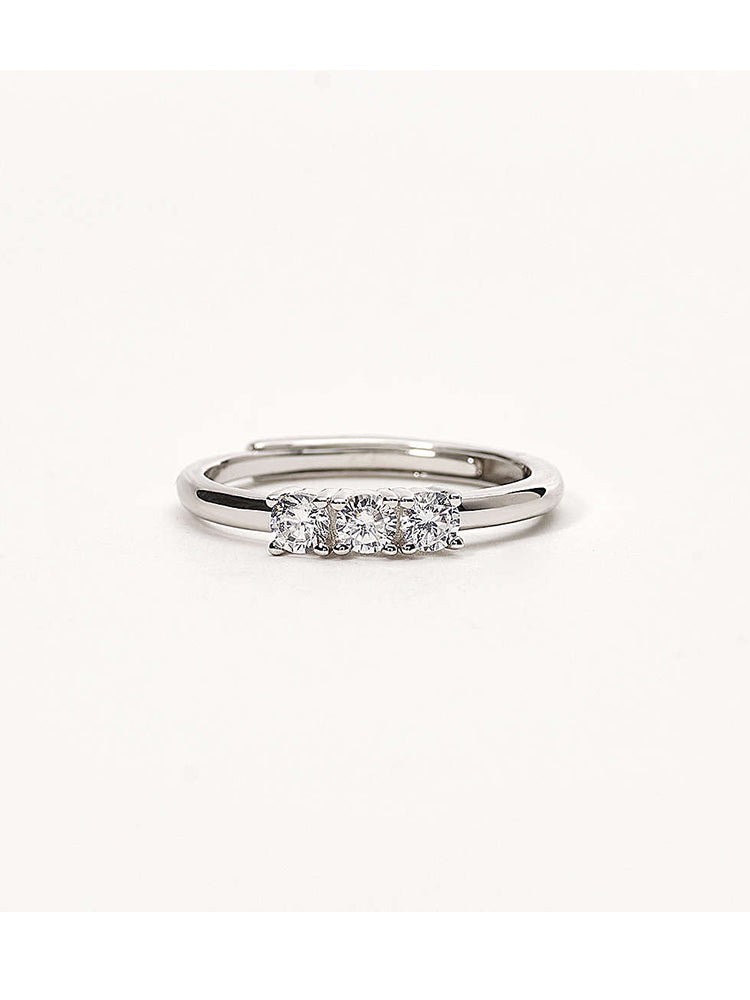 ANELLO DONNA IN ARGENTO SILVER RODIATO, ZIRCONI BIANCHI, MODELLO TRILOGY MISURA REGOLABILE MABINA GIOIELLI