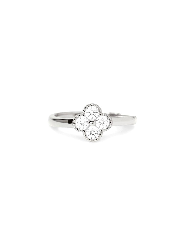 ANELLO DONNA JASMINE IN ARGENTO REGOLABILE CON FIORE CENTRALE DI ZIRCONI BIANCHI MABINA GIOIELLI
