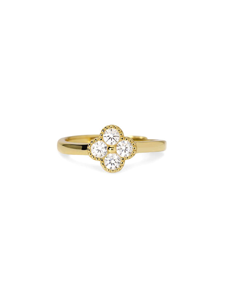 ANELLO DONNA JASMINE IN ARGENTO REGOLABILE PLACCATURA ORO CON FIORE CENTRALE DI ZIRCONI MABINA GIOIELLI