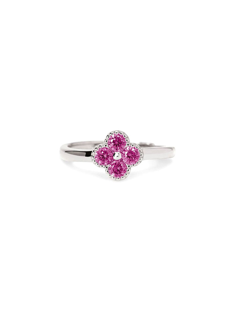 ANELLO DONNA JASMINE REGOLABILE IN ARGENTO CON FIORE CENTRALE E CRISTALLI ROSA MABINA GIOIELLI