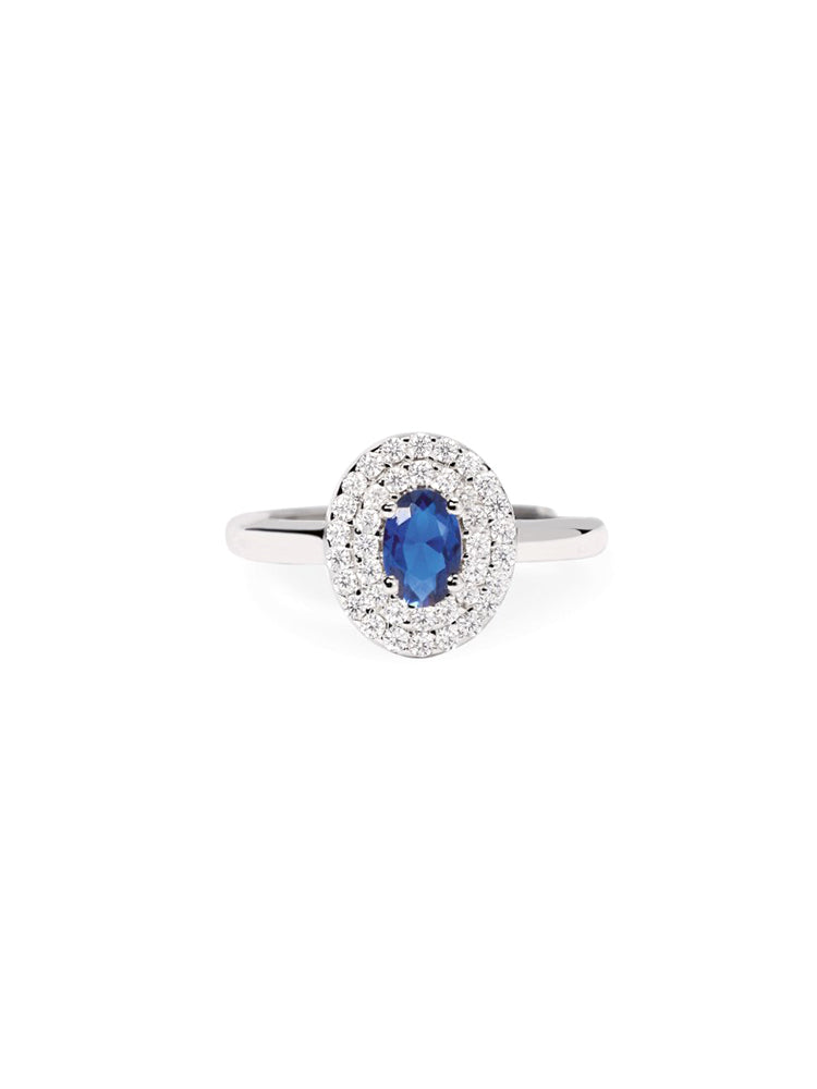 ANELLO DONNA VITTORIA IN ARGENTO CON ZAFFIRO SINTETICO CENTRALE MABINA GIOIELLI