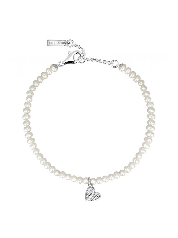 BRACCIALE DONNA DI PERLE CON CUORE E ZIRCONI MABINA GIOIELLI