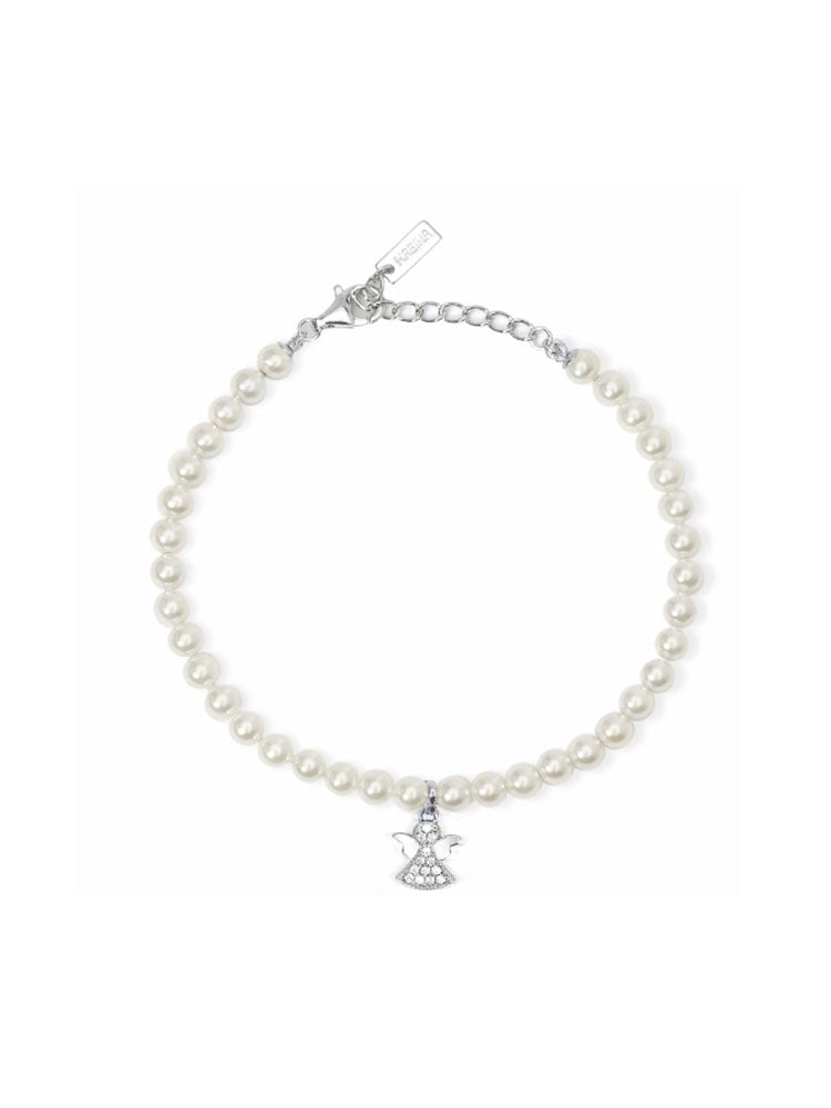 BRACCIALE DONNA IN ARGENTO CON PERLE E ANGELO PENDENTE MABINA