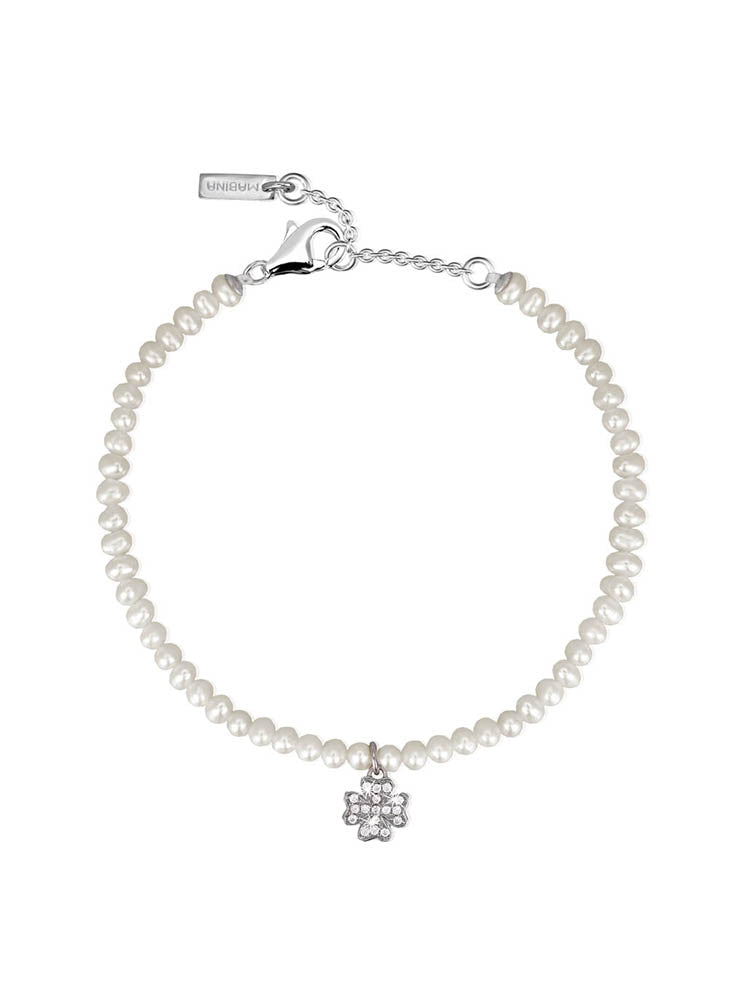 BRACCIALE DONNA DI PERLE CON QUADRIFOGLIO E ZIRCONI MABINA GIOIELLI