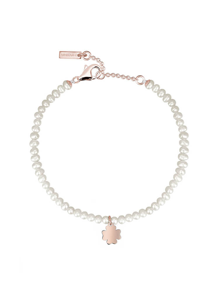 BRACCIALE DONNA DI PERLE CON QUADRIFOGLIO ROSATO MABINA GIOIELLI