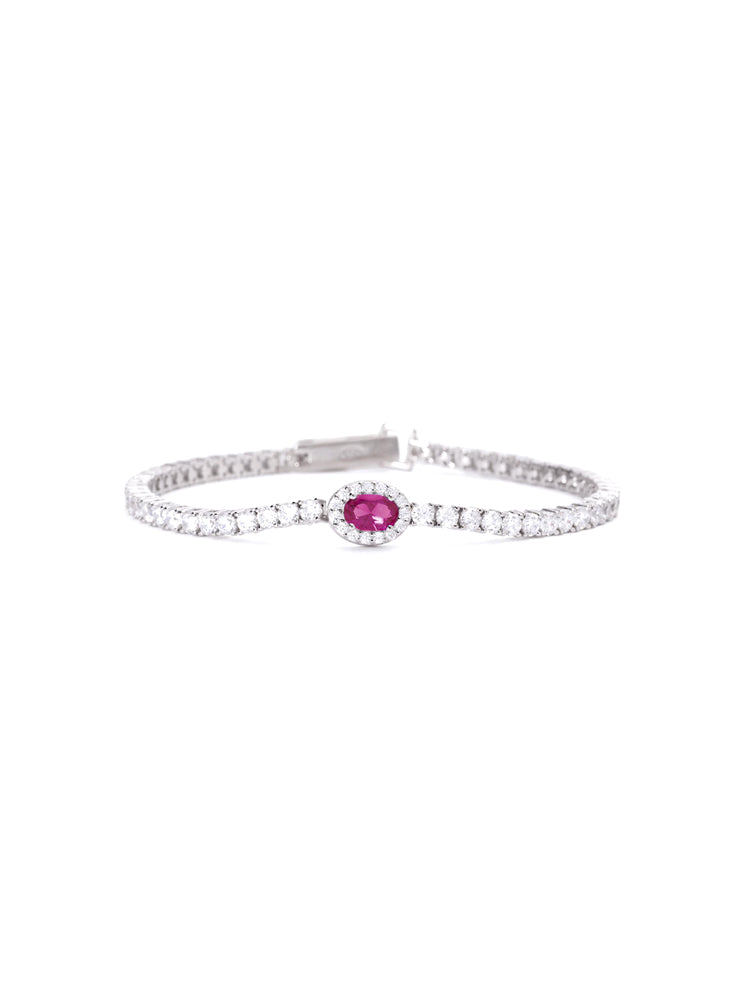 BRACCIALE DONNA COOL OR RETRO'? TENNIS IN ARGENTO CON RUBINO SINTETICO OVALE MABINA GIOIELLI