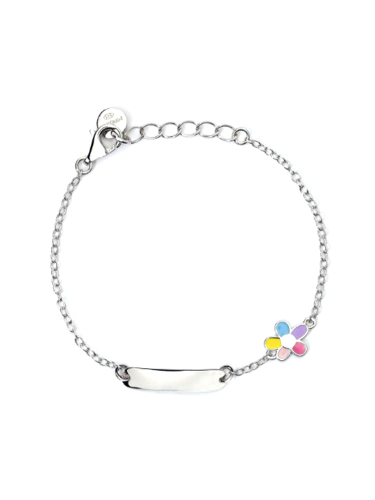 BRACCIALE BIMBA IN ARGENTO CON TARGHETTA PERSONALIZZABILE CON FIORELLINO MABINA GIOIELLI