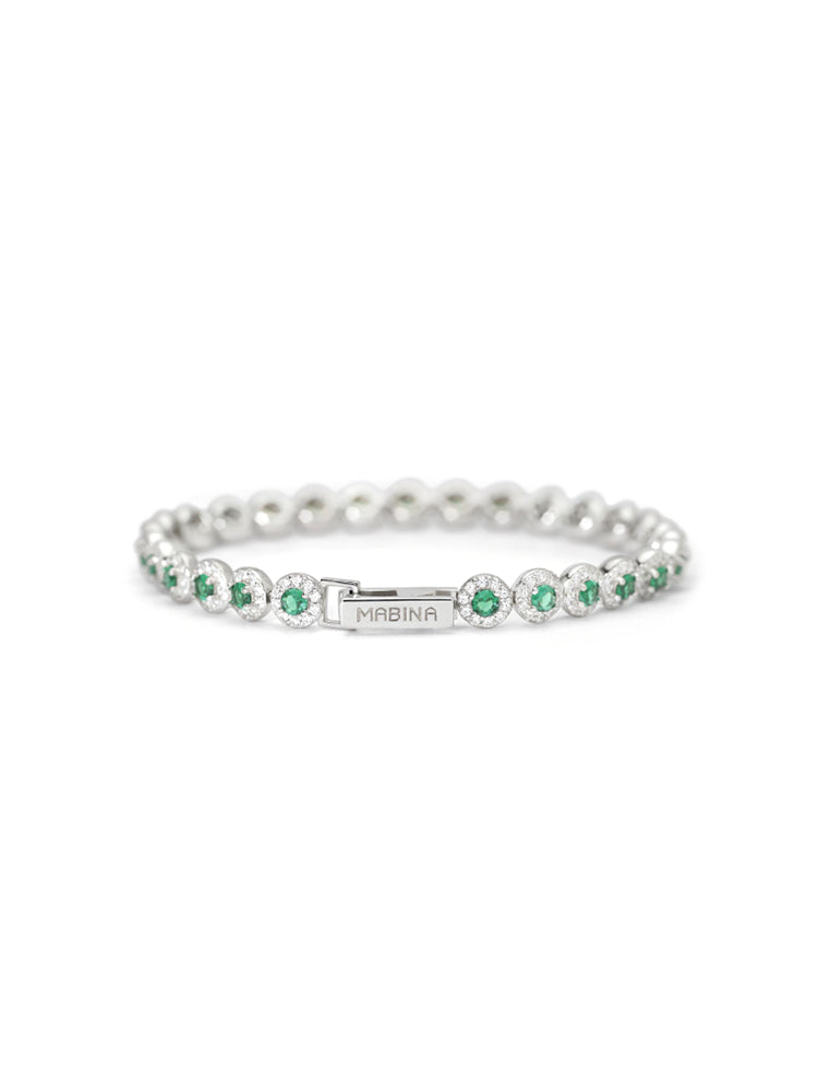 BRACCIALE DONNA MILANESIENNE TENNIS IN ARGENTO CON SMERALDI SINTETICI MABINA GIOIELLI