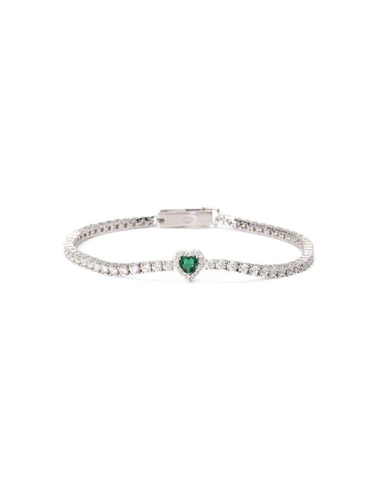 BRACCIALE DONNA TENNIS IN ARGENTO CON SMERALDO SINTETICO A CUORE MABINA GIOIELLI