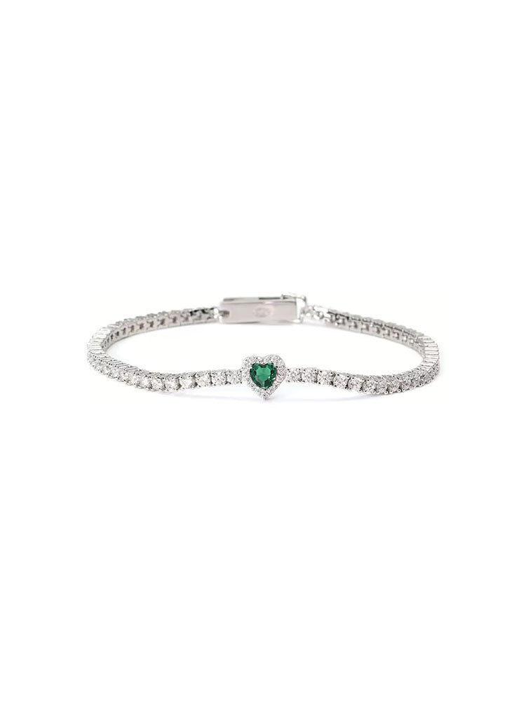 BRACCIALE DONNA LOVE AFFAIR TENNIS CON CENTRALE A CUORE VERDE MABINA GIOIELLI