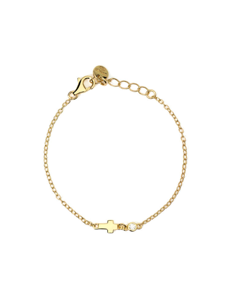 BRACCIALE BAMBINO IN ARGENTO DORATO CON CROCE E ZIRCONE MABINA GIOIELLI