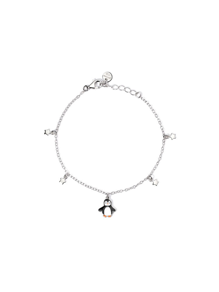 BRACCIALE BAMBINA IN ARGENTO CON STELLE E PINGUINO MABINA