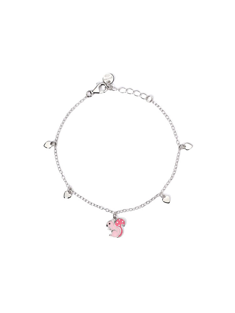 BRACCIALE BAMBINA IN ARGENTO CON CUORI E SCOIATTOLI MABINA