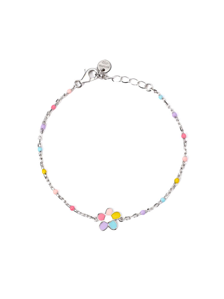 BRACCIALE BIMBA IN ARGENTO CON FIORELLINO SMALTATO MULTICOLOR MABINA GIOIELLI