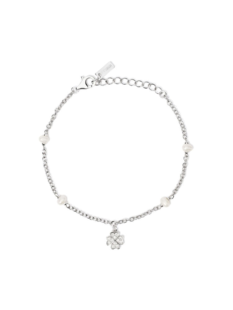 BRACCIALE DONNA VIVA LA VIDA IN ARGENTO CON QUADRIFOGLIO E PERLE MABINA GIOIELI
