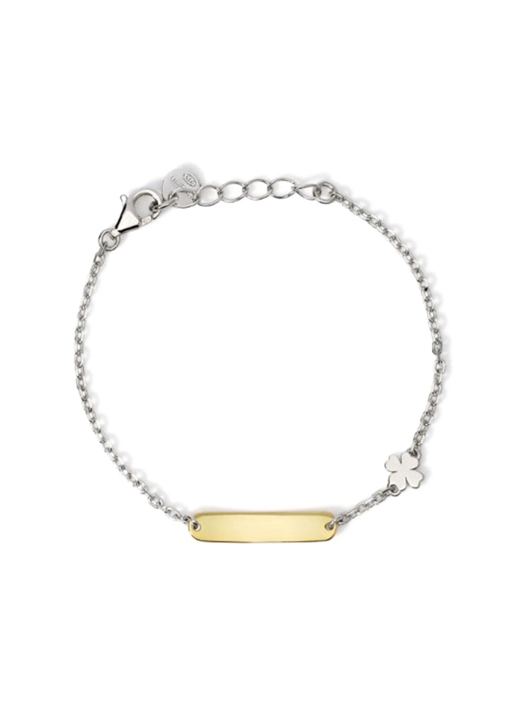 BRACCIALE BIMBO/A IN ARGENTO CON TARGHETTA PERSONALIZZABILE IN ORO 9KT MABINA GIOIELLI