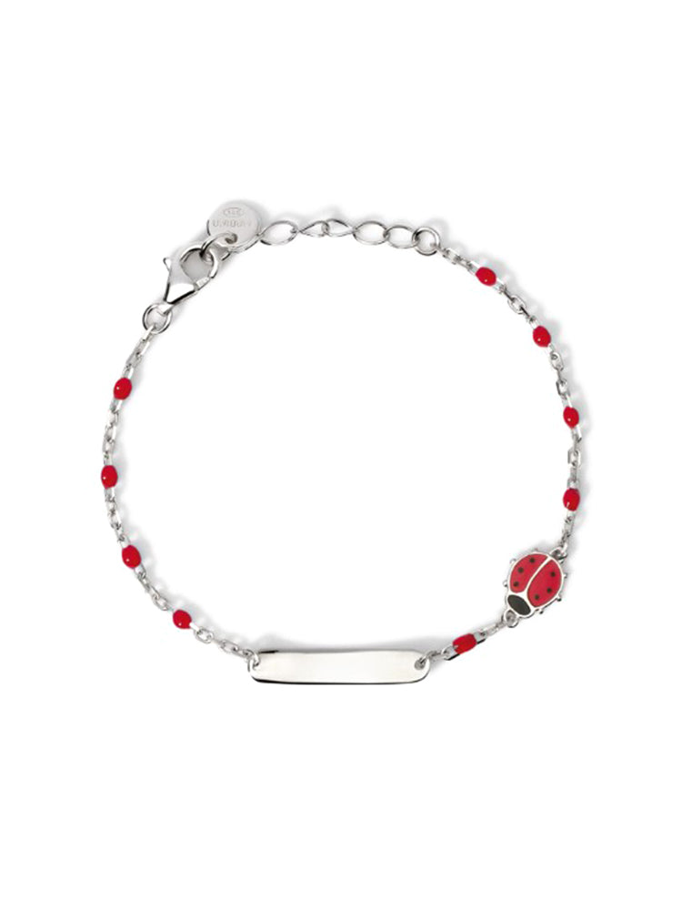 BRACCIALE BIMBA IN ARGENTO CON COCCINELLA ROSSA E TARGHETTA PERSONALIZZABILE MABINA GIOIELLI