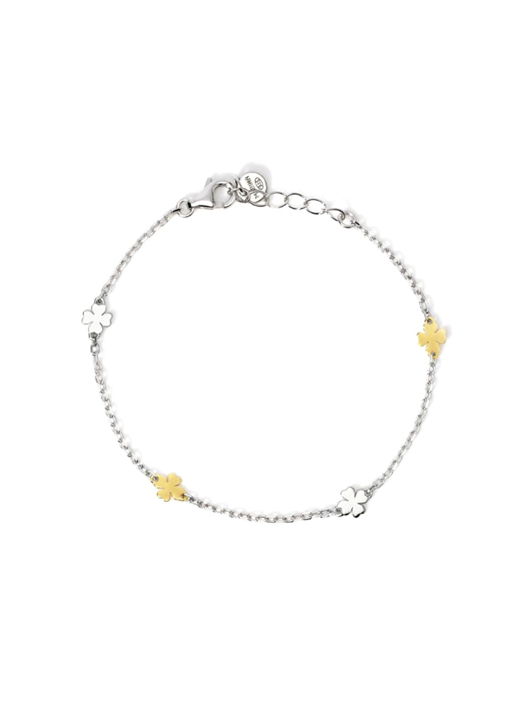 BRACCIALE BAMBINA IN ARGENTO CON QUADRIFOGLI IN ORO 9KT MABINA GIOIELLI