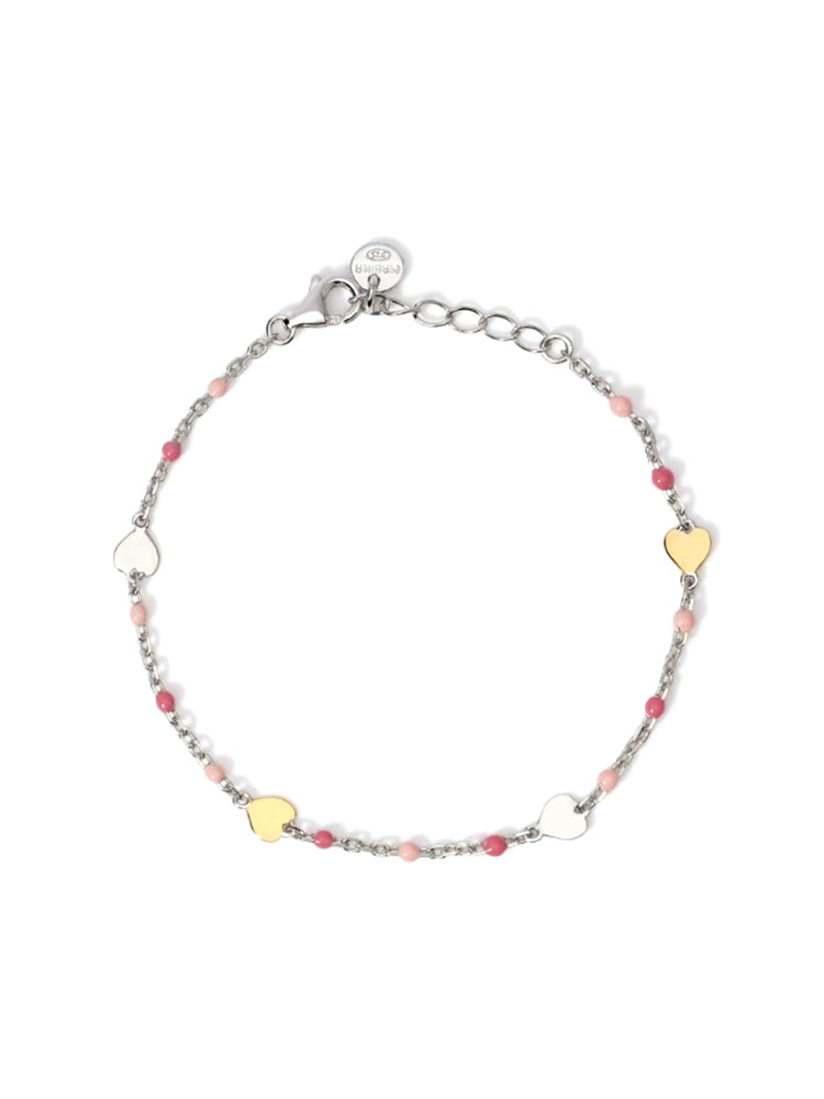 BRACCIALE BIMBA MULTICOLOR ROSA CON CUORI IN ORO 9KT MABINA GIOIELLI
