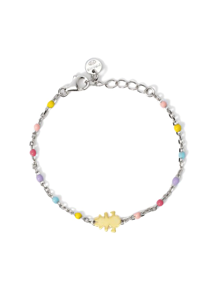 BRACCIALE BIMBA IN ARGENTO MULTICOLOR CON SAGOMA BIMBA IN ORO 9KT MABINA GIOIELLI