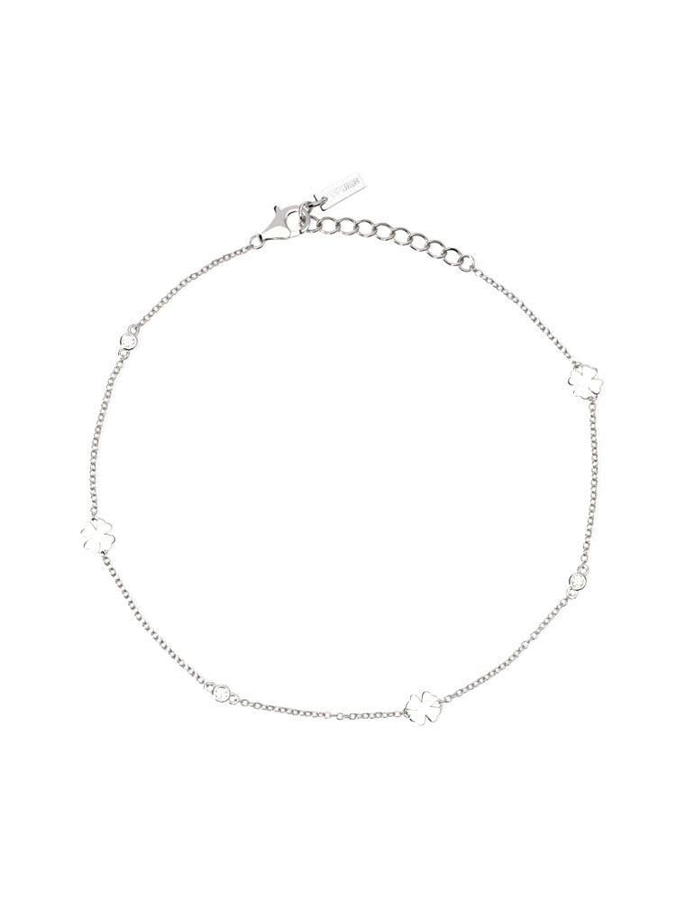 CAVIGLIERA DONNA IN ARGENTO CON QUADRIFOGLI E ZIRCONI BIANCHI MABINA GIOIELLI