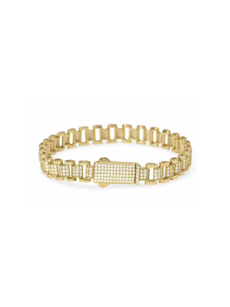 BRACCIALE DONNA A CATENA IN ARGENTO DORATO E ZIRCONI BIANCHI MABINA GIOIELLI