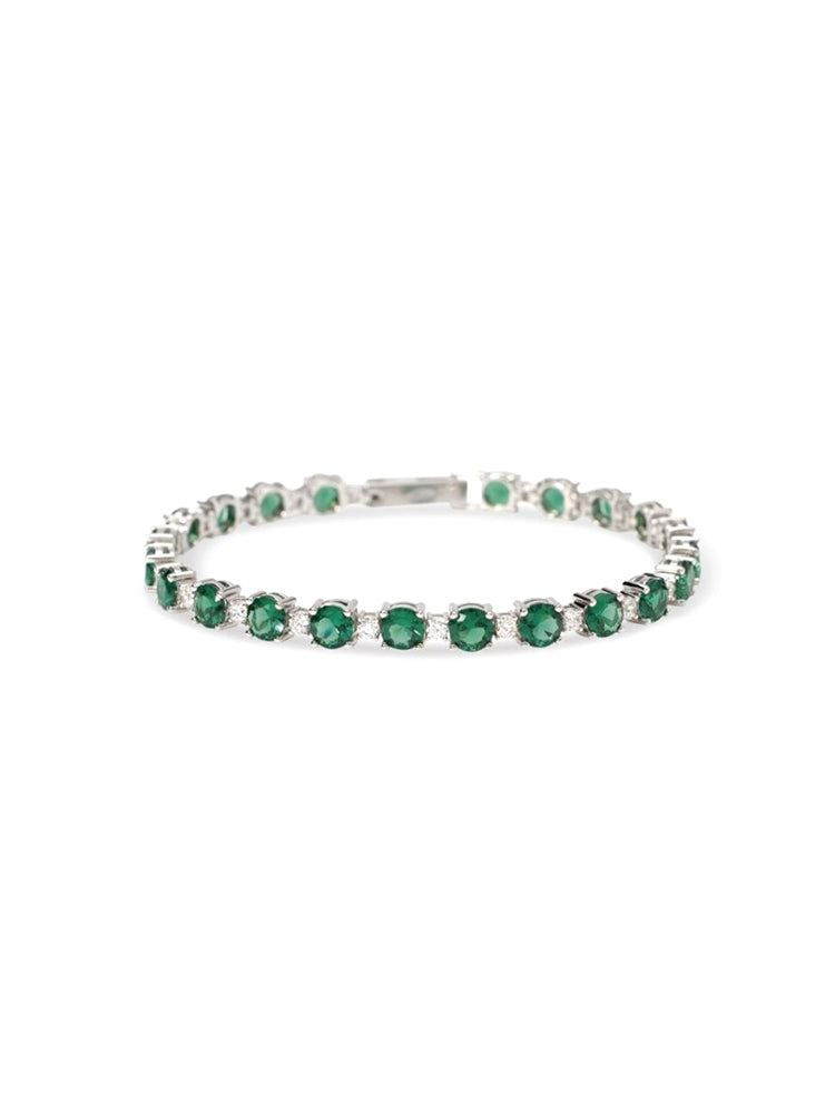 BRACCIALE DONNA TENNIS IN ARGENTO CON SMERALDI SINTETICI E ZIRCONI MABINA GIOIELLI