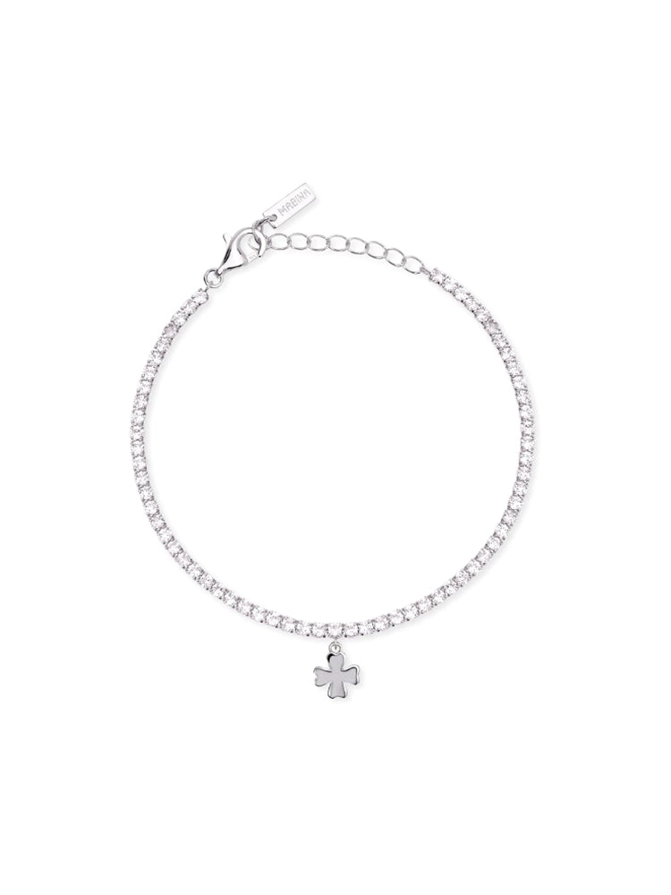 BRACCIALE DONNA TENNIS BIANCO CON QUADRIFOGLIO PENDENTE MABINA GIOIELLI