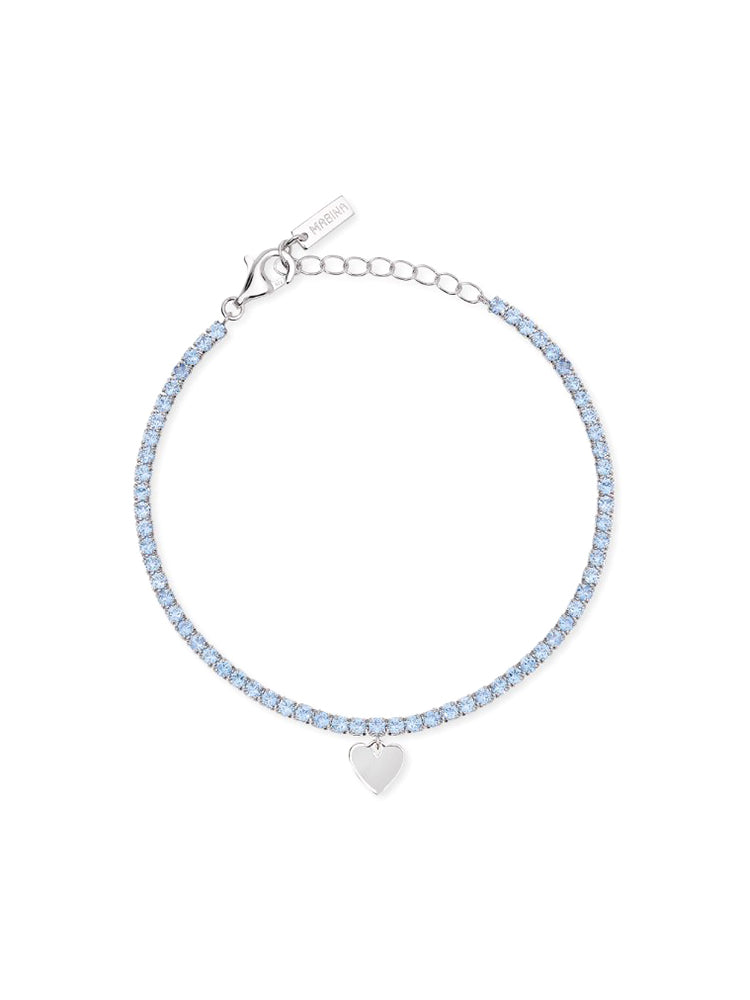 BRACCIALE DONNA TENNIS IN ACQUAMARINA SINTETICA E CUORE PENDENTE MABINA GIOIELLI