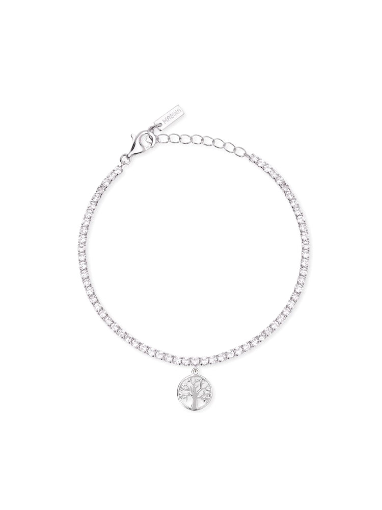 BRACCIALE DONNA TENNIS IN ARGENTO CON ZIRCONI BIANCHI E PENDENTE ALBERO DELLA VITA MABINA GIOIELLI