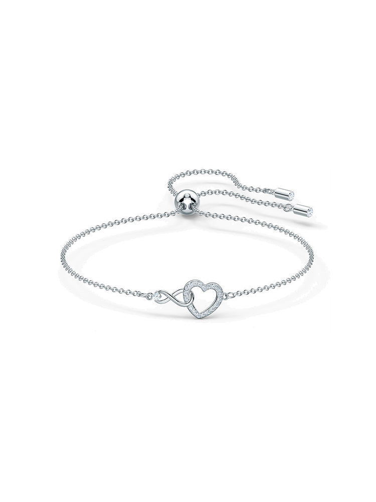 BRACCIALE DONNA INFINITY HEART, BIANCO, PLACCATO RODIO SWAROVSKI
