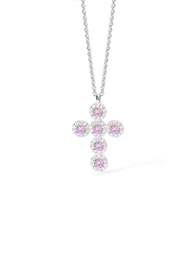 COLLANA DONNA MILANESIENNE IN ARGENTO CON CIONDOLO CROCE E TORMALINE SINTETICHE MABINA GIOIELLI