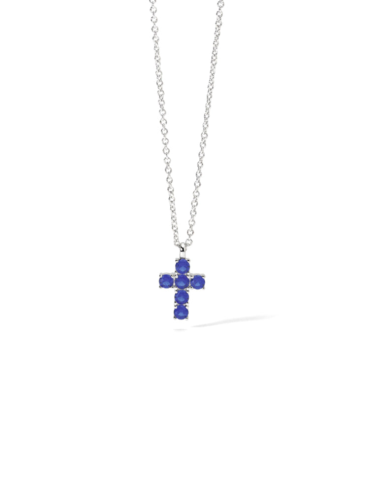 COLLANA DONNA CROCE DEL SUD IN ARGENTO CON CROCE E ZAFFIRI SINTETICI MABINA GIOIELLI