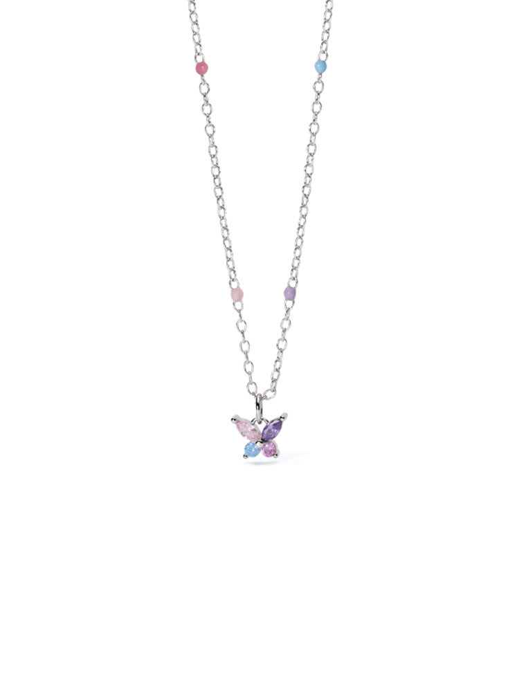 COLLANA BAMBINA IN ARGENTO CON FARFALLA MULTICOLOR PENDENTE MABINA JUNIOR