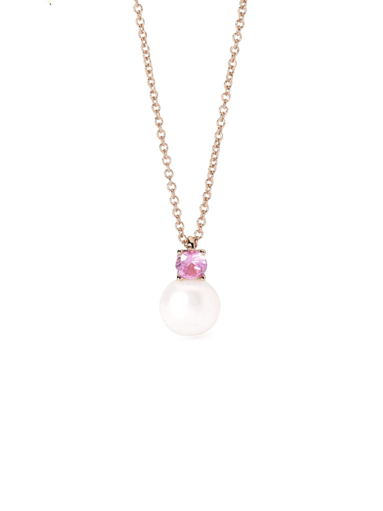 COLLANA DONNA INVITO A NOZZE IN ARGENTO ROSATO CON PERLA E TORMALINA SINTETICA MABINA GIOIELLI
