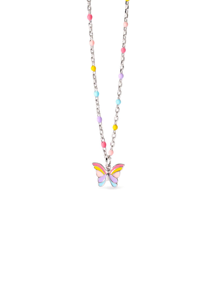 COLLANA BIMBA IN ARGENTO CON FARFALLA PENDENTE SMALTATA MULTICOLOR MABINA GIOIELLI
