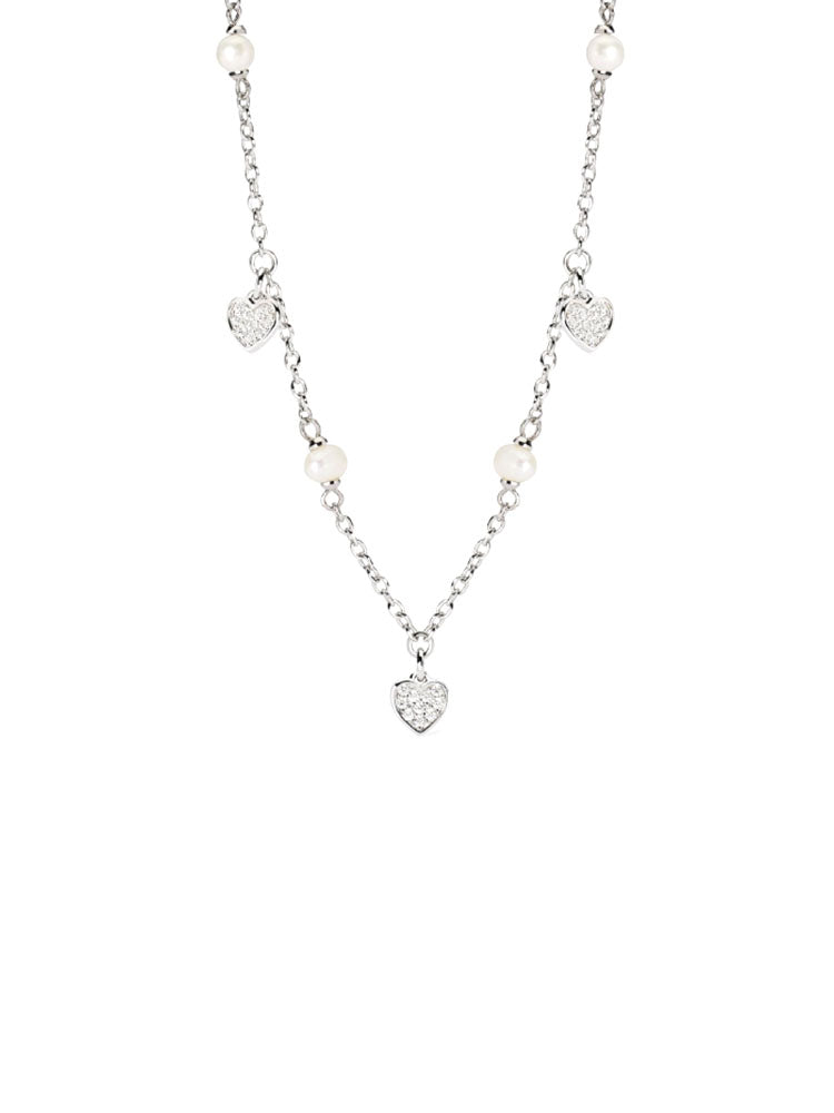 COLLANA DONNA VIVA LA VIDA CON PERLE E CUORI PENDENTI MABINA GIOIELLI