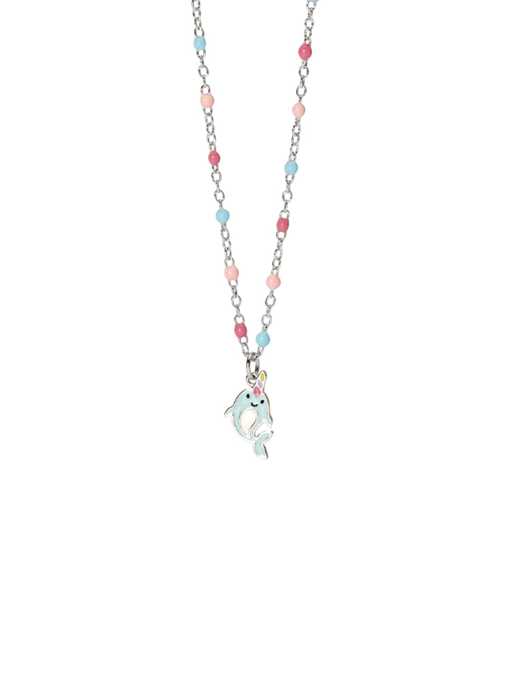 COLLANA BIMBA MULTICOLOR IN ARGENTO CON DELFINO PENDENTE MABINA GIOIELLI