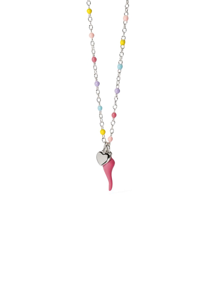 COLLANA BAMBINA MULTICOLOR CON CORNINO PENDENTE ROSA  MABINA GIOIELLI