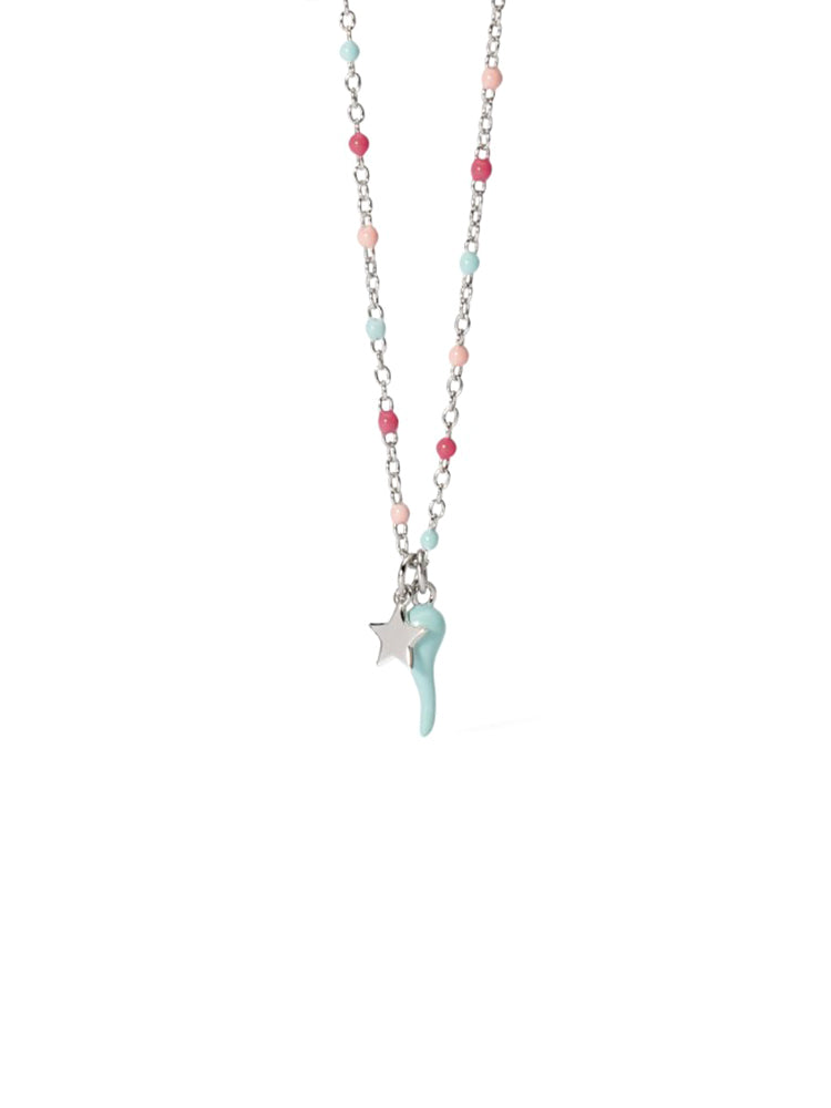 COLLNA BIMBA MULTICOLOR CON CORNINO AZZURRO PENDENTE MABINA GIOIELLI