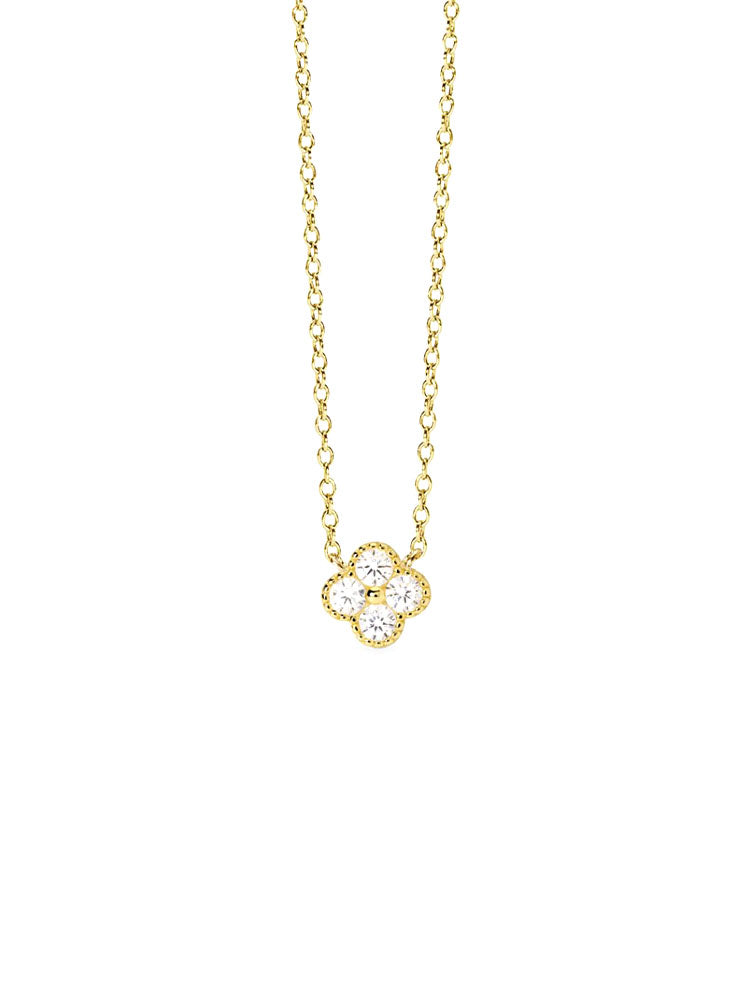 COLLANA DONNA JASMINE IN ARGENTO CON PLACCATURA ORO FIORE CENTRALE DI ZIRCONI BIANCHI MABINA GIOIELLI