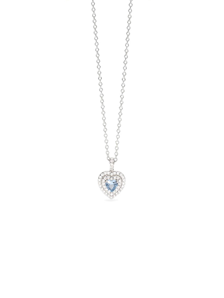 COLLANA DONNA VITTORIA CON CUORE PENDENTE CON ACQUAMARINA SINTETICA E ZIRCONI MABINA GIOIELLI