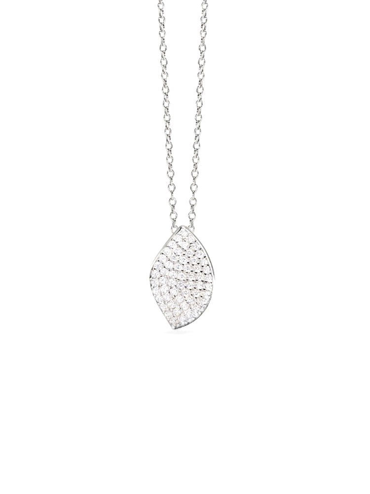 COLLANA DONNA CON FOGLIA PENDENTE IN PAVE' DI ZIRCONI BIANCHI MABINA GIOIELLI