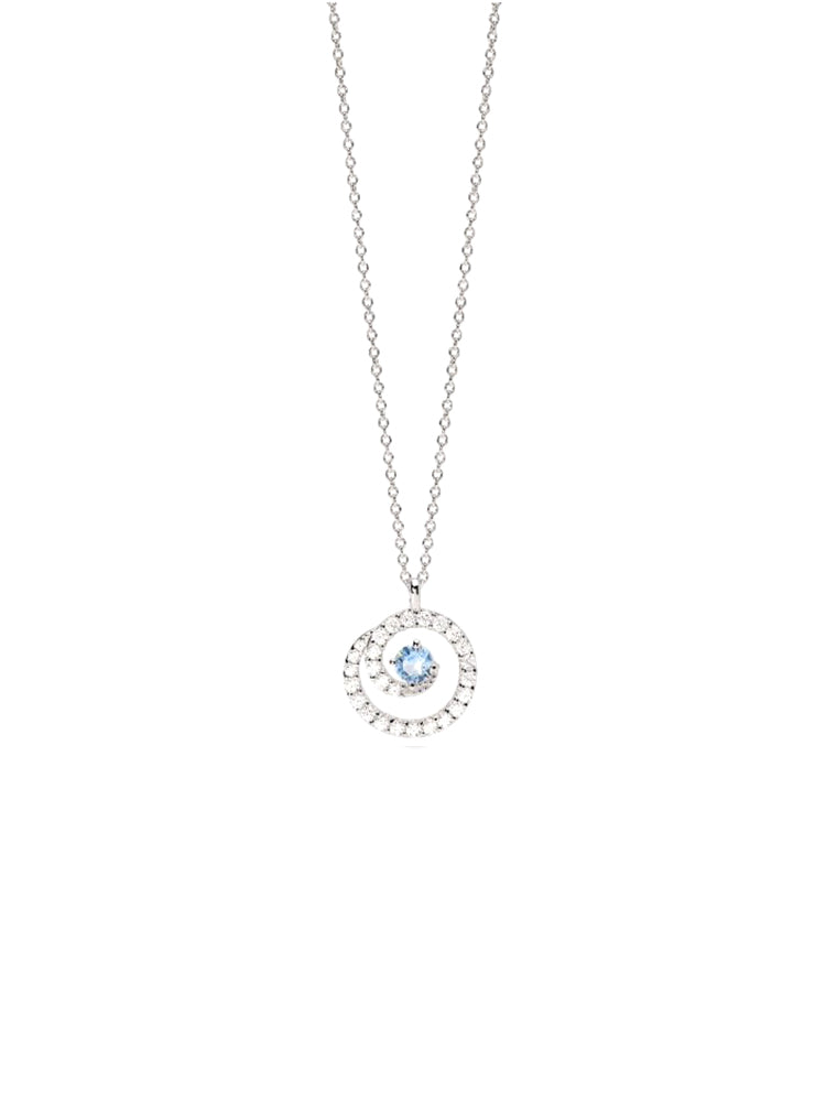 COLLANA DONNA IN ARGENTO CON PENDENTE A SPIRALE CON ACQUA MARINA SINTETICA E ZIRCONI MABINA GIOIELLI