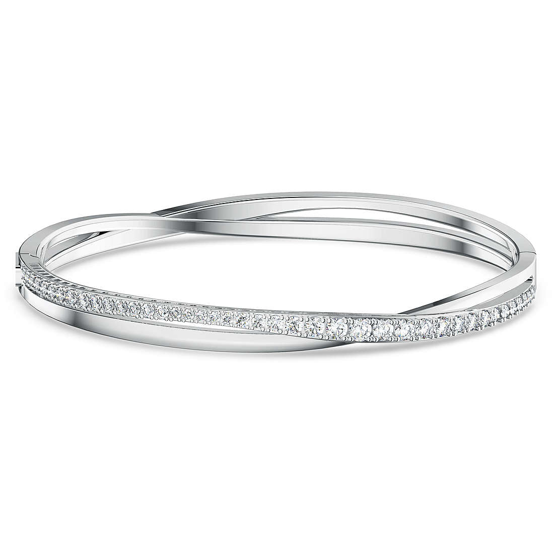 BRACCIALE DONNA TWIST ROWS, BIANCO, PLACCATO RODIO SWAROVSKI