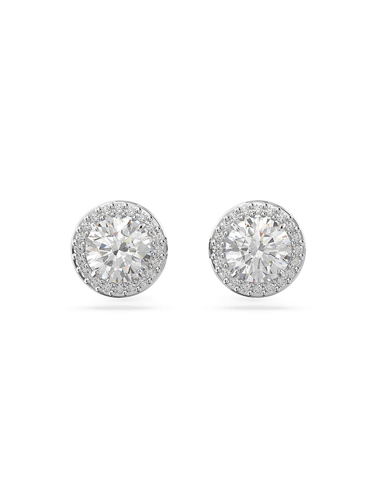 ORECCHINI DONNA CONSTELLA A LOBO PUNTO LUCE, TAGLIO TONDO, BIANCHI CON PAVE', PLACCATI RODIO SWAROVSKI